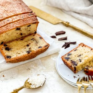 Photograph of Coconut, Almond and Chocolate Loaf Cake