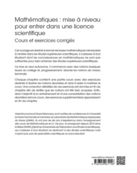 Mathématiques. Mise à niveau pour entrer dans une licence scientifique - Cours et exercices corrigés