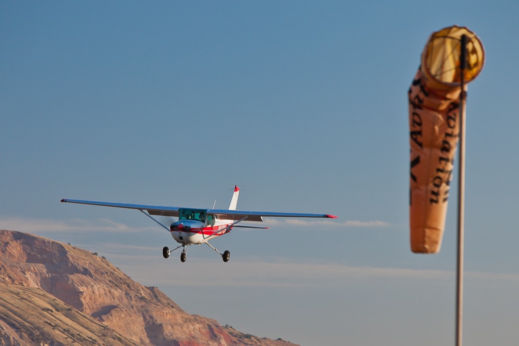 A Cessna 150, popular for flight training, and working student pilots through the learning plateau.