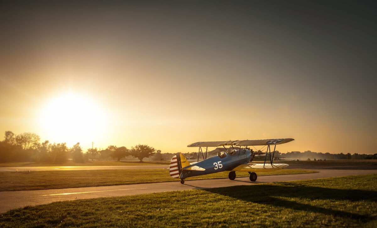 boeing-stearman model 75 in kansas in the early morning