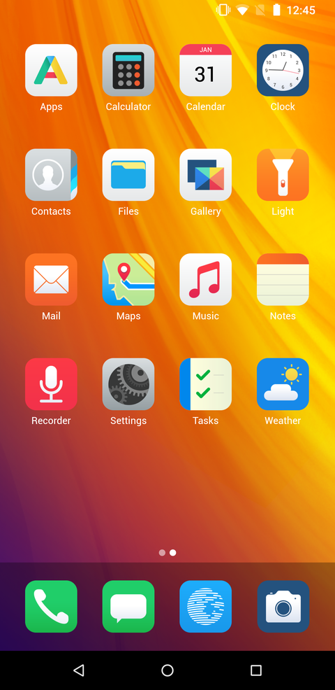 The home screen with app launchers