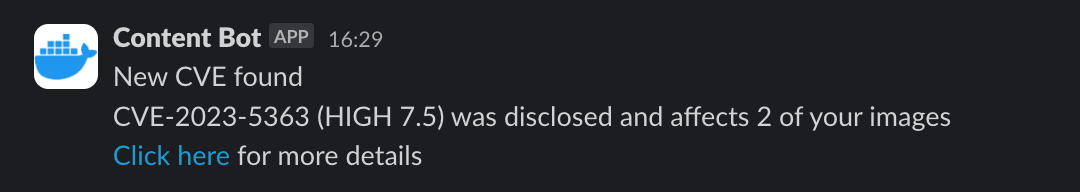 Slack notification from Docker Scout