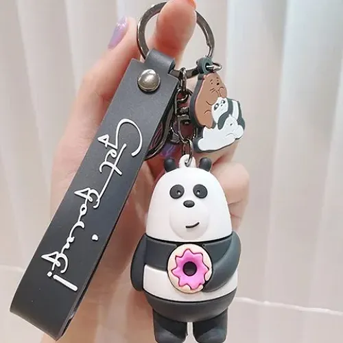 Cute Panda Keychain Rubber Bag Decor Charm Car Keys Pendant Keychain