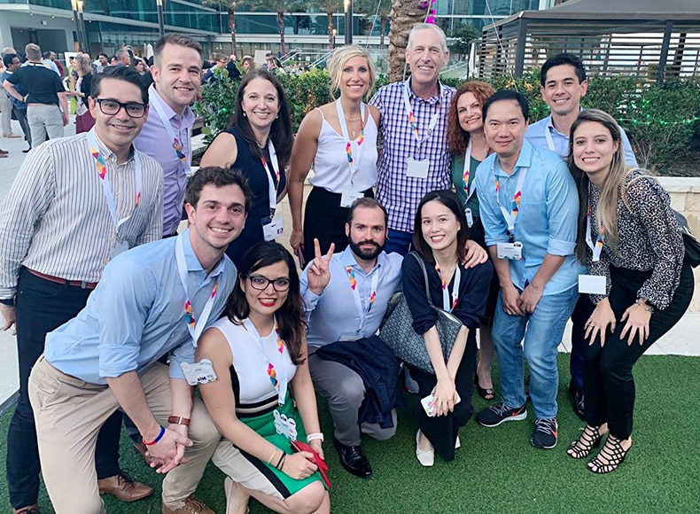 Jim Fitterling with a group of employees at an event