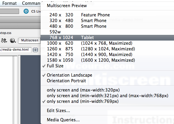 The Multiscreen menu