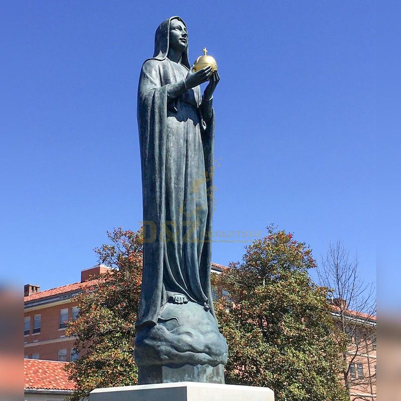 Exquisite large outdoor Virgin Mary blessing statue holding an earth cross