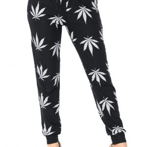 Black with Gray Marijuana Leaf Buttery Soft Cannabis Joggers Plus Size - 1