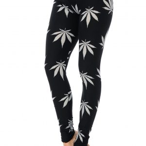 Black with Gray Marijuana Leaf Buttery Soft Cannabis Leggings - Plus Size - 1