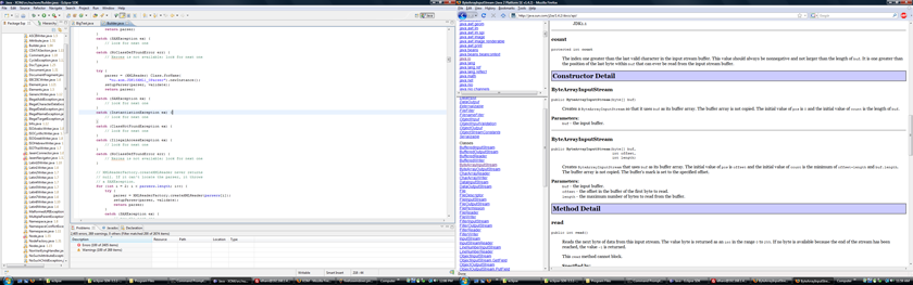 Eclipse on left monitor with menubar; Firefox on right monitor with menubar