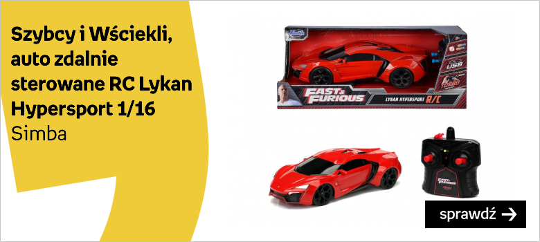 Szybcy i Wściekli, auto zdalnie sterowane RC Lykan Hypersport 1/16  Simba