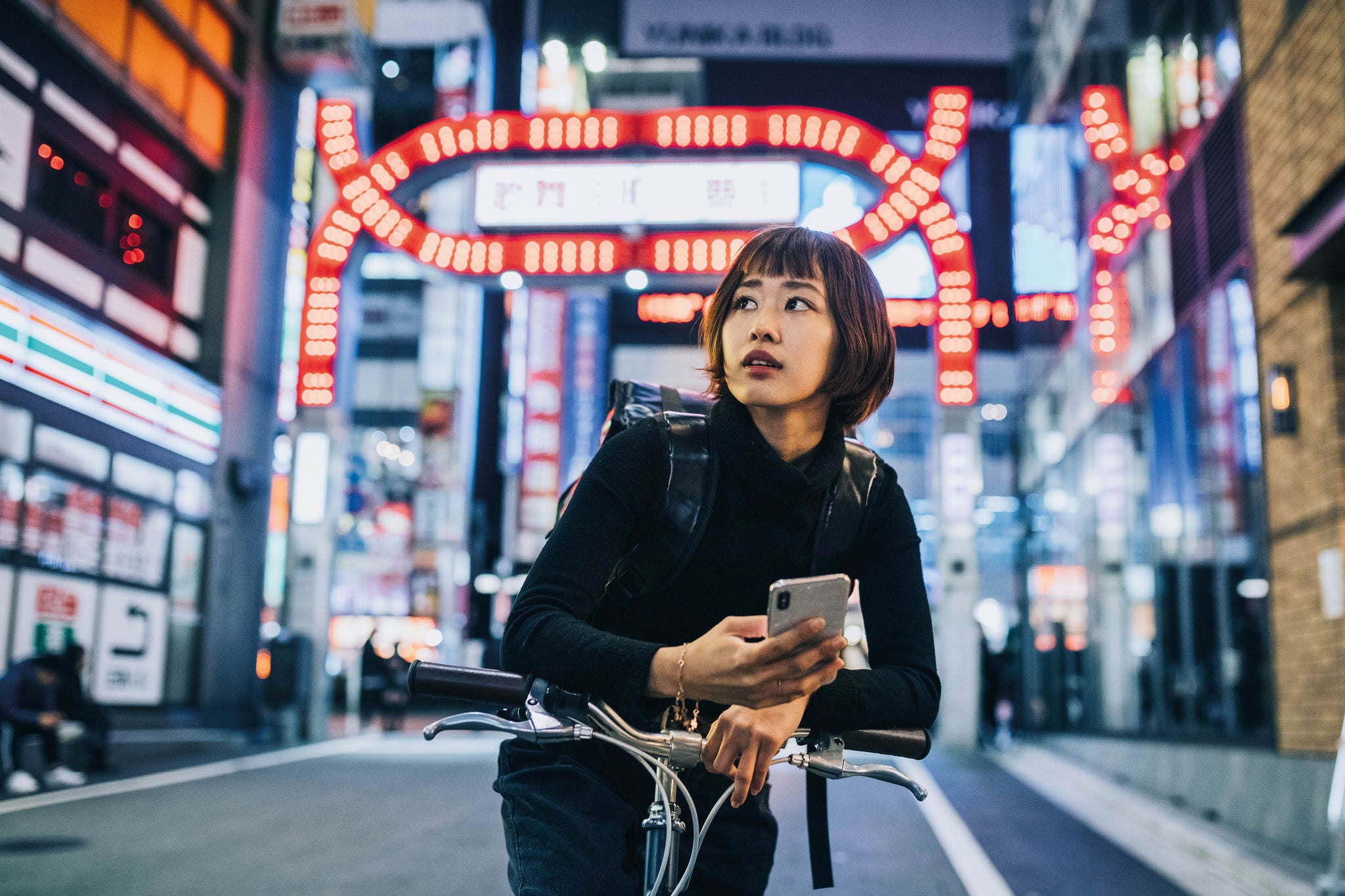 Woman working as bike courier