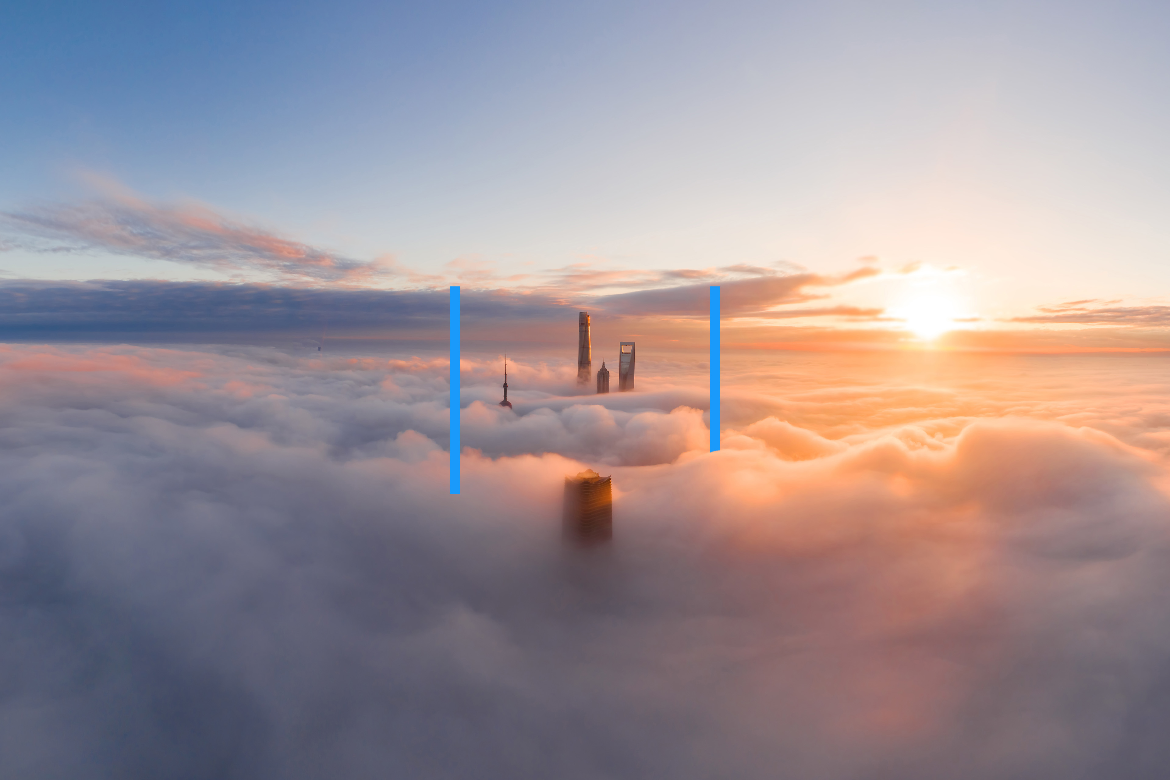 Shanghai skyline in heavy fog