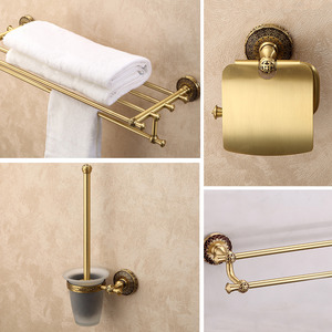 High End Antique Brass Carved 4-set Bathroom Accessory Sets