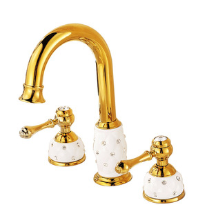 Luxury Brass White Ceramic Three Hole Bathroom Sink Faucets