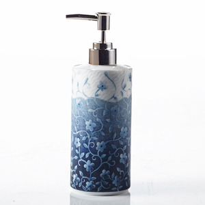 Modern Floral Pattern Blue Ceramic Soap Dispensers