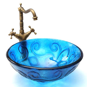 Blue Glass Vessel Sinks For Bathrooms Mediterranean Style