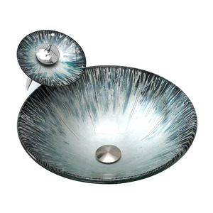 Silver Glass Basin Sinks Single Round Bowl With Faucet