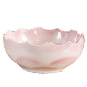 Pink Ceramic Round Vessel Sinks Wave Shape Single Bowl