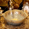 Chocolate Brown Flower Shape Vessel Sinks Gold Pattern Single Bowl