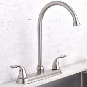 Kitchen Faucet Three Hole Brushed Nickel Two Handle Cold and Hot Water 