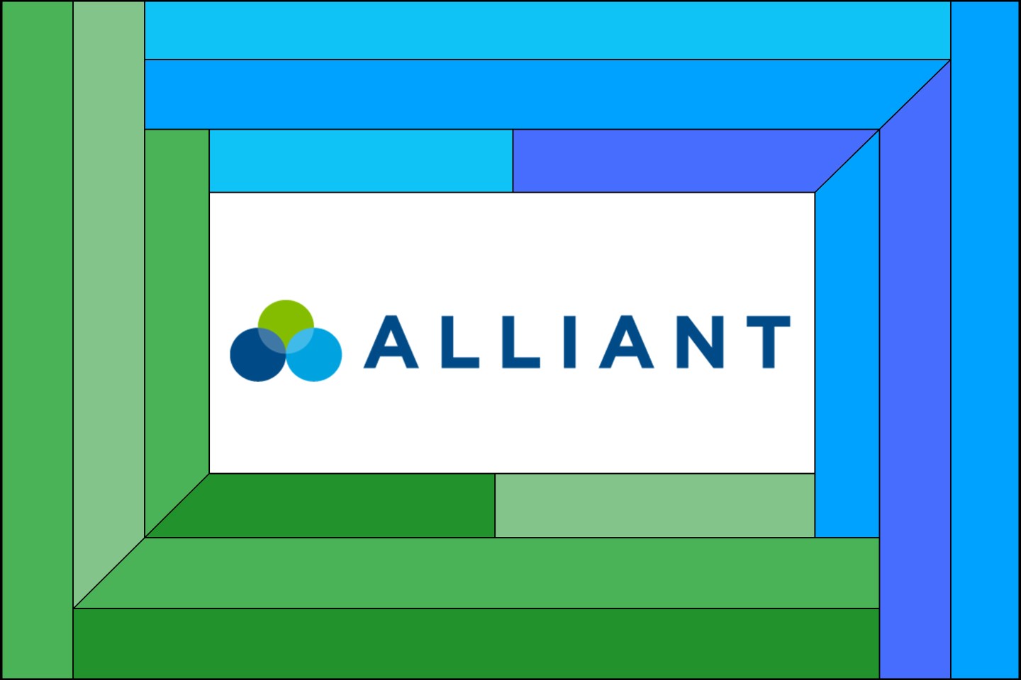 Illustration of the Alliant Credit Union logo inside of a blue and green frame.