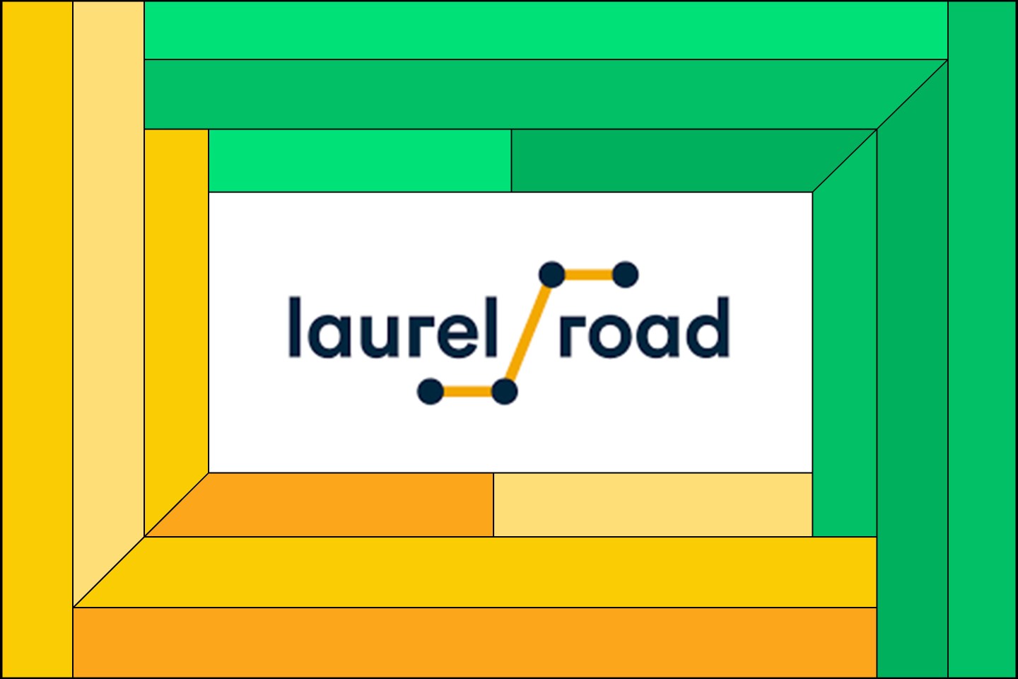 Illustration of the Laurel Road Bank logo inside a yellow and green frame.