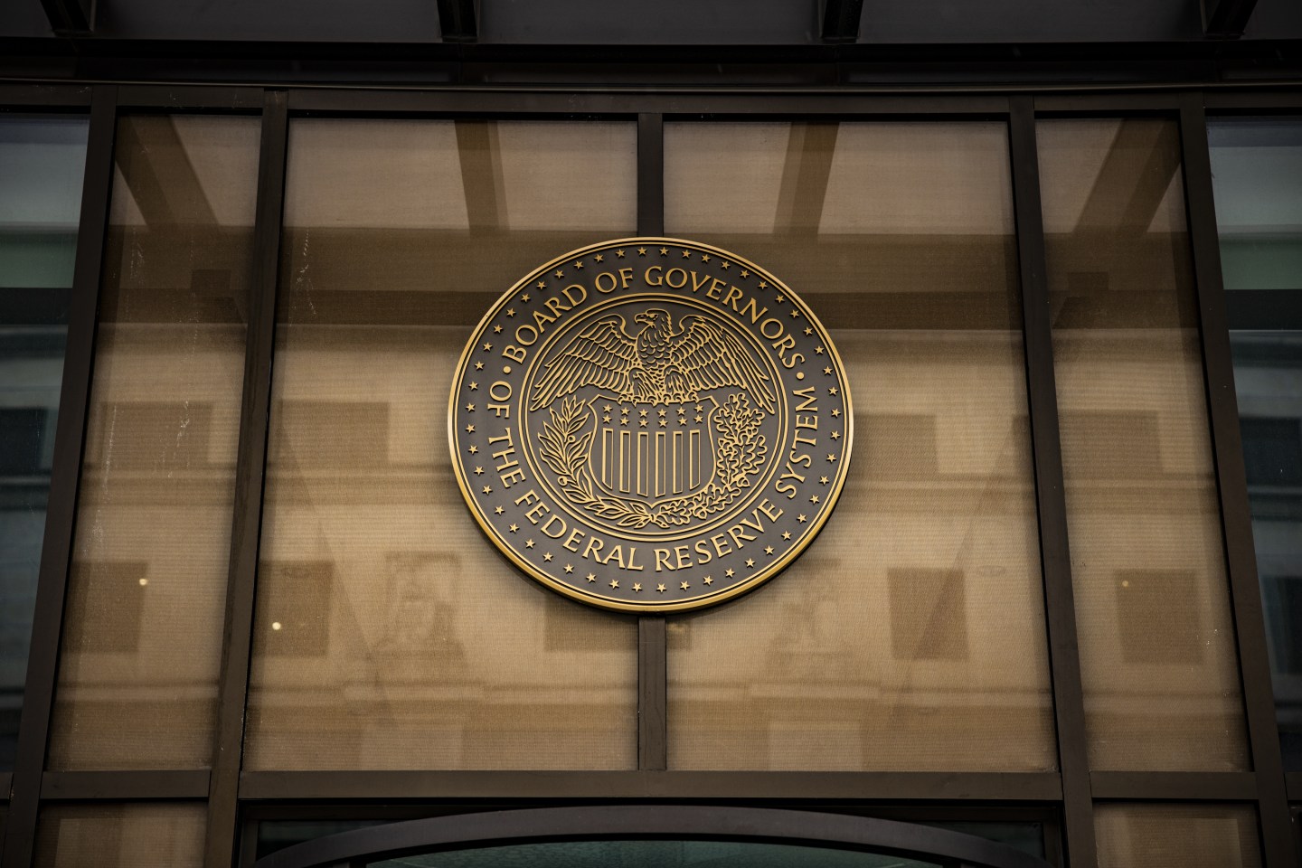 Federal reserve logo on a building