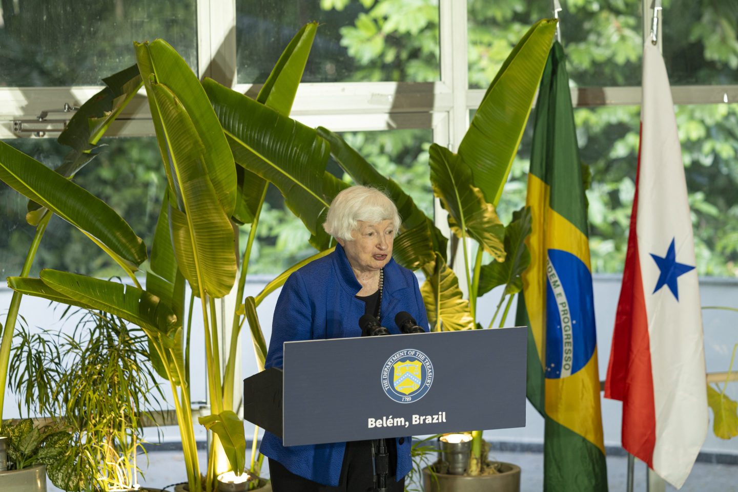 Janet Yellen speaks at podium