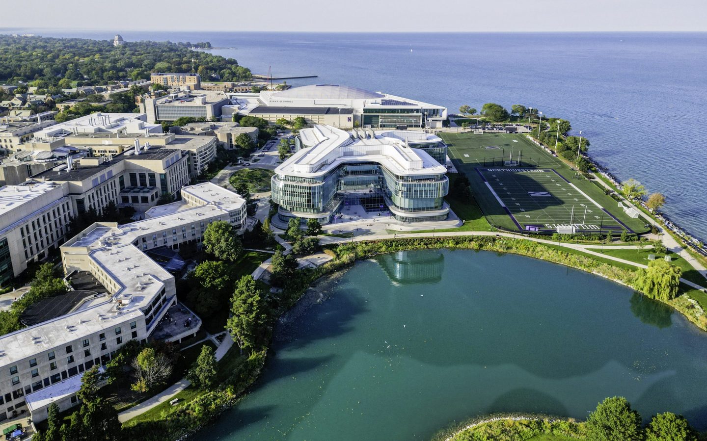 Aerial view of the Kellogg School of Management at Northwestern University