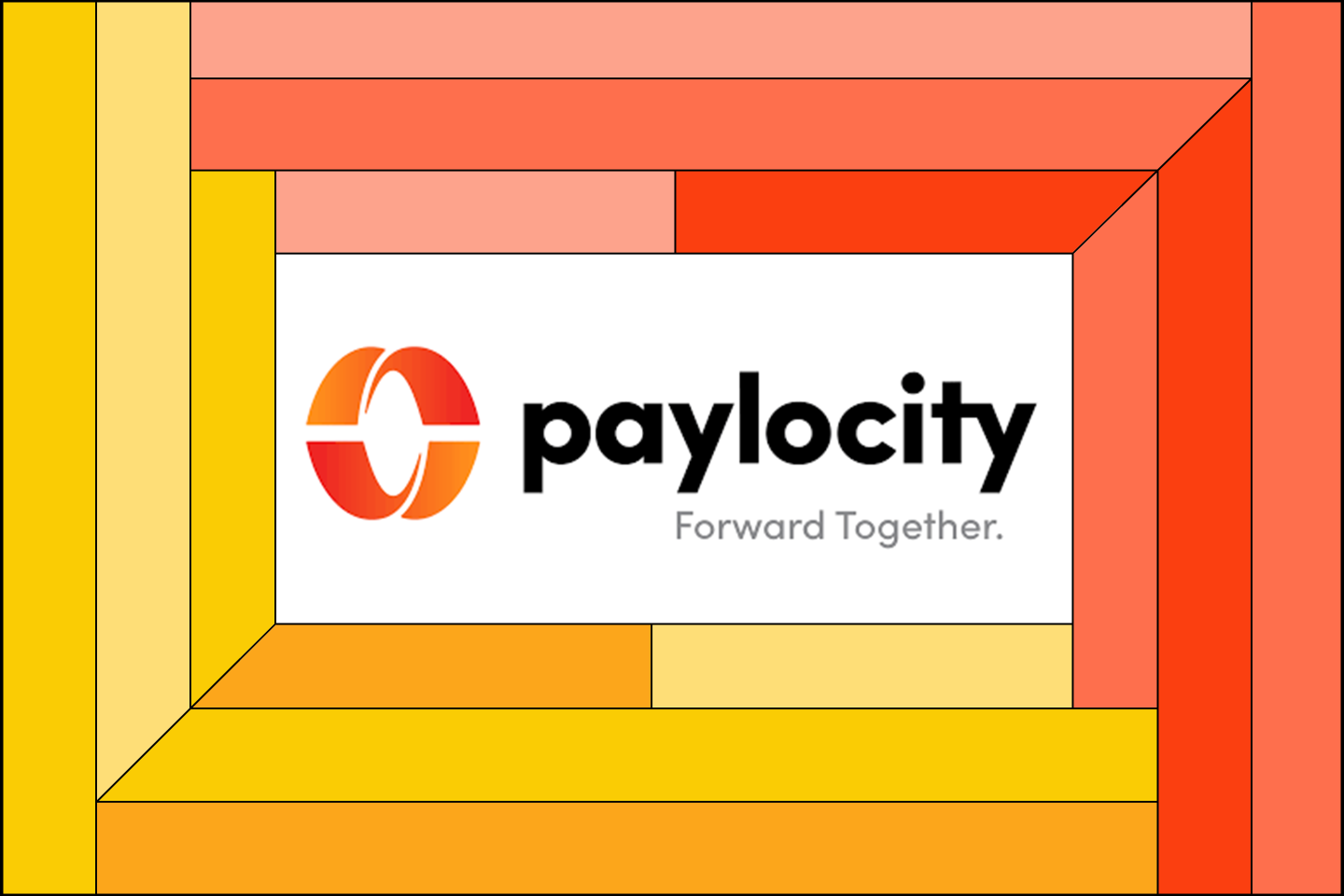 The Paylocity logo on a red and orange frame.