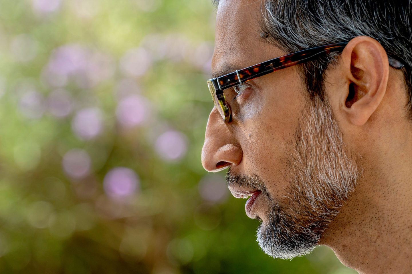 Sundar Pichai, chief executive officer of Alphabet Inc., during an interview on "The Circuit with Emily Chang" at Google's Bay View campus in Mountain View, California, US, on Wednesday, May 1, 2024.