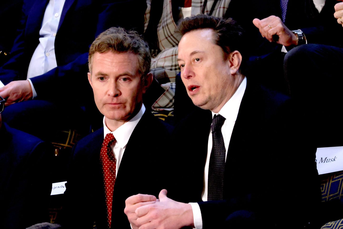 Tesla CEO Elon Musk talking with UK conservative commentator Douglas Murray.