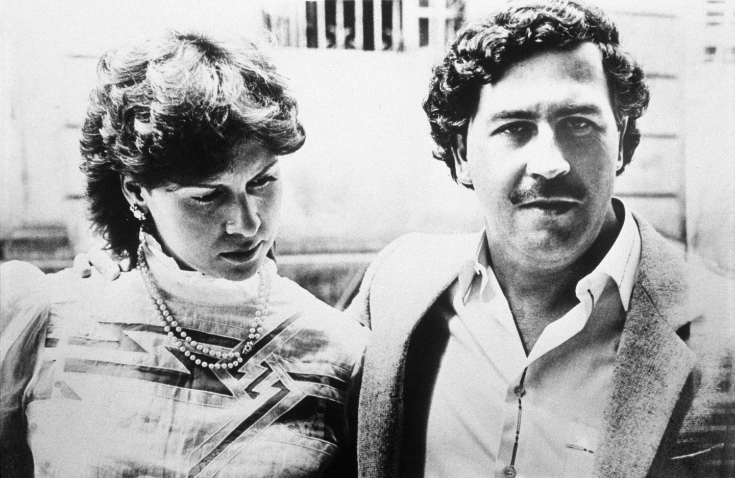 Maria Victoria and Pablo Escobar in black-and-white pic