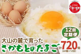 [定期便] たまご 合計720個 (60個×12回)｜坂本養鶏 大山の麓で育ったさかもとのたまご 赤玉卵 玉子 鶏卵 [0100]