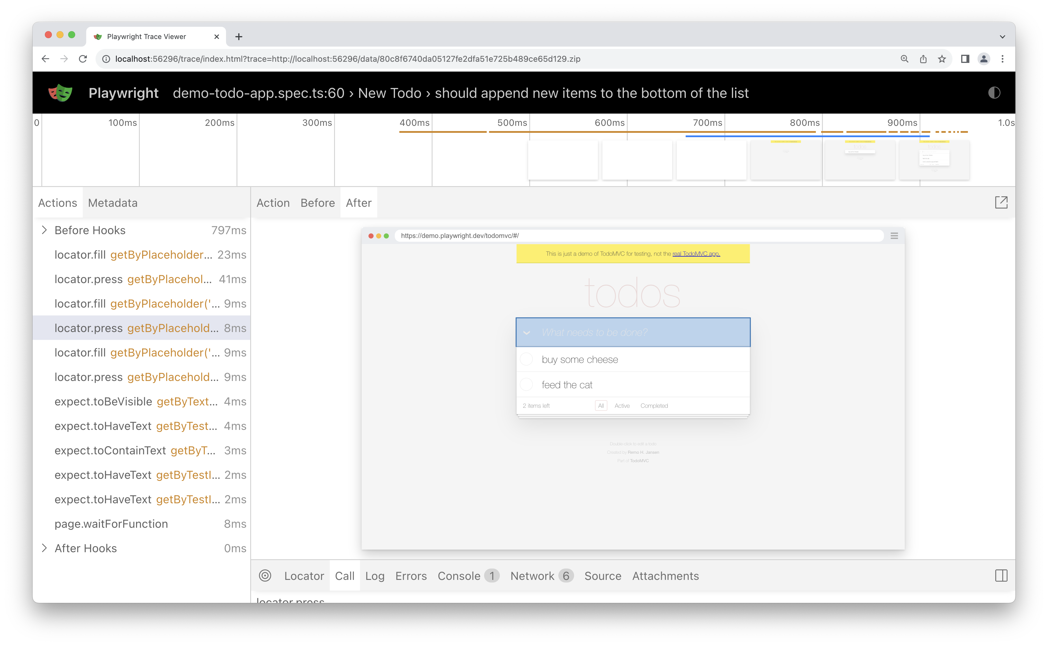 actions tab in trace viewer