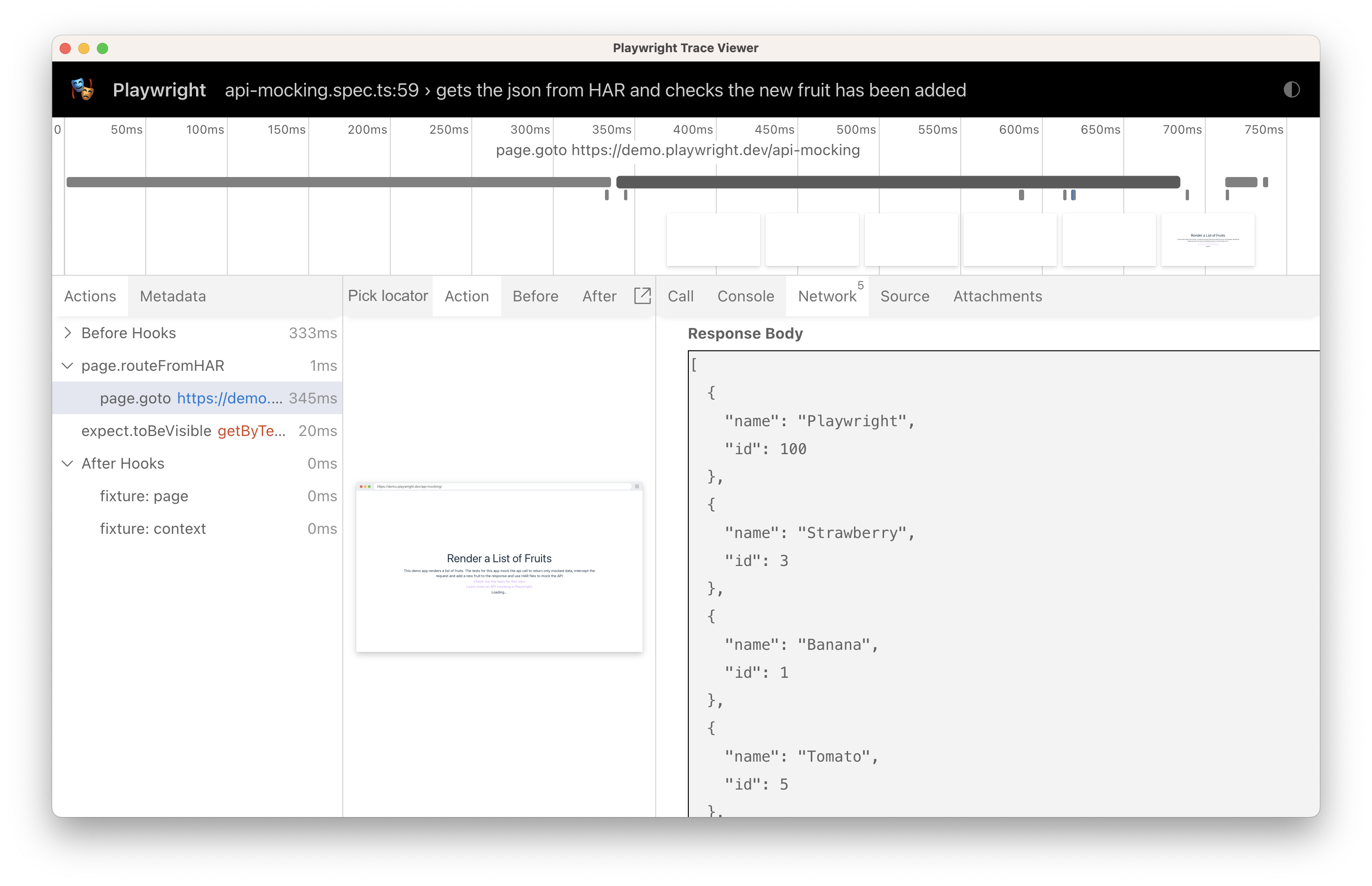 trace showing response from HAR file