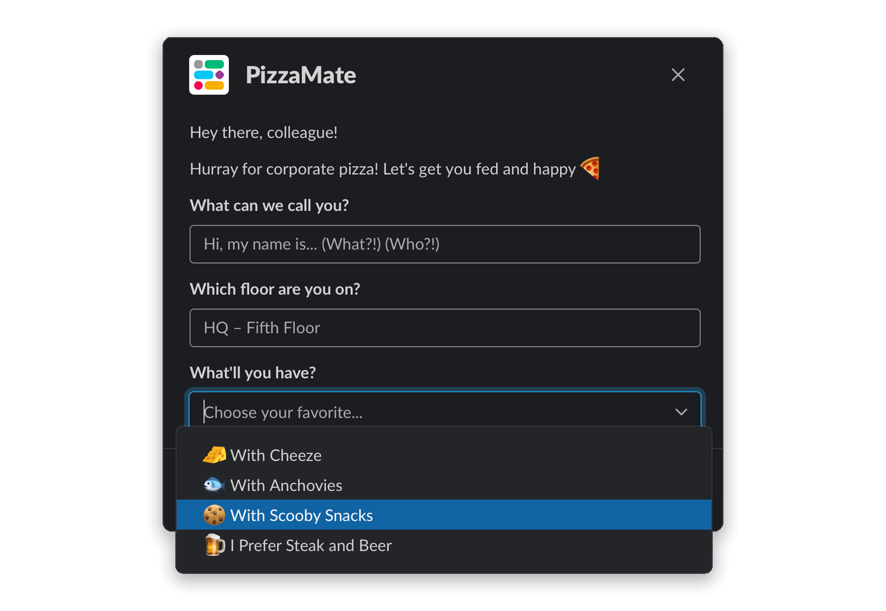 An example of using Block Builder for Modals