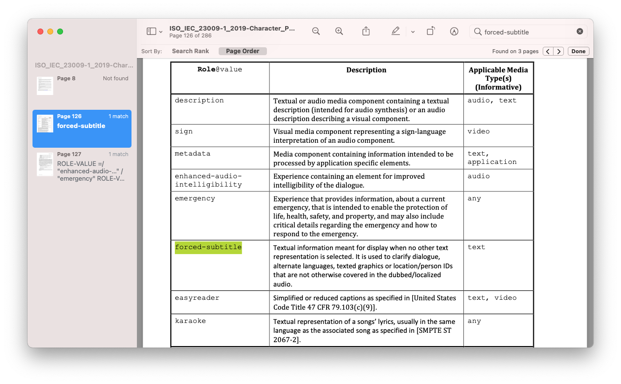 Table 31 — Role@value attribute for scheme with a value "urn:mpeg:dash:role:2011"