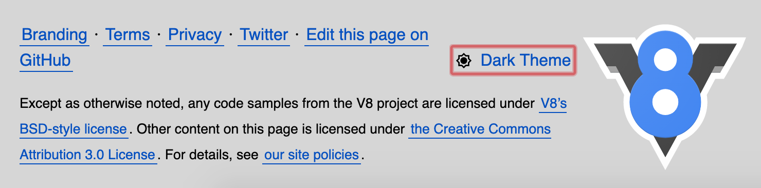 v8.dev in light mode