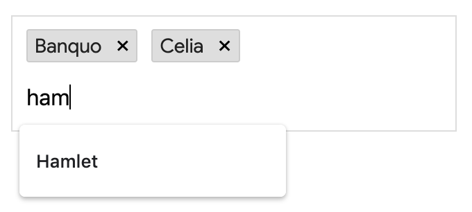 multi-input custom element showing selection of multiple Shakespeare characters