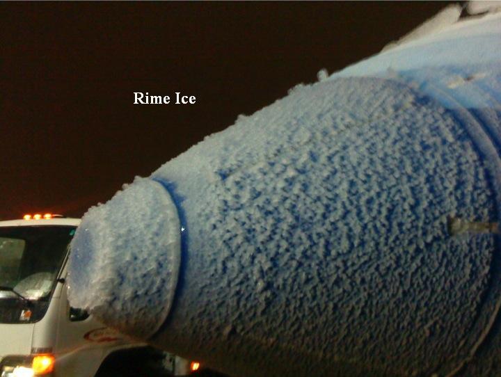 Rime Ice on the nose of an aircraft