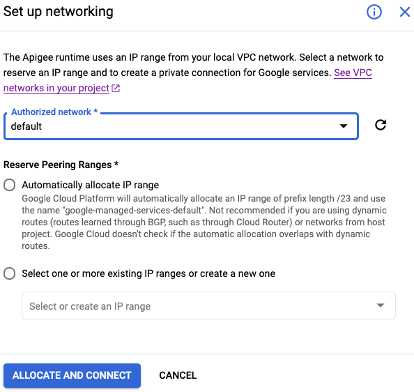 Peering options selection