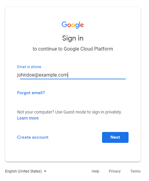 Página de login do Google.