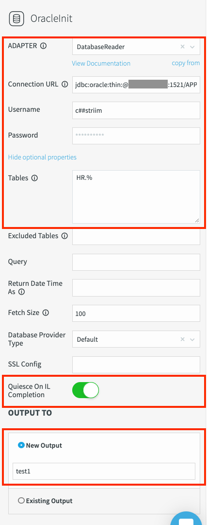 Striim Database Reader 어댑터 속성