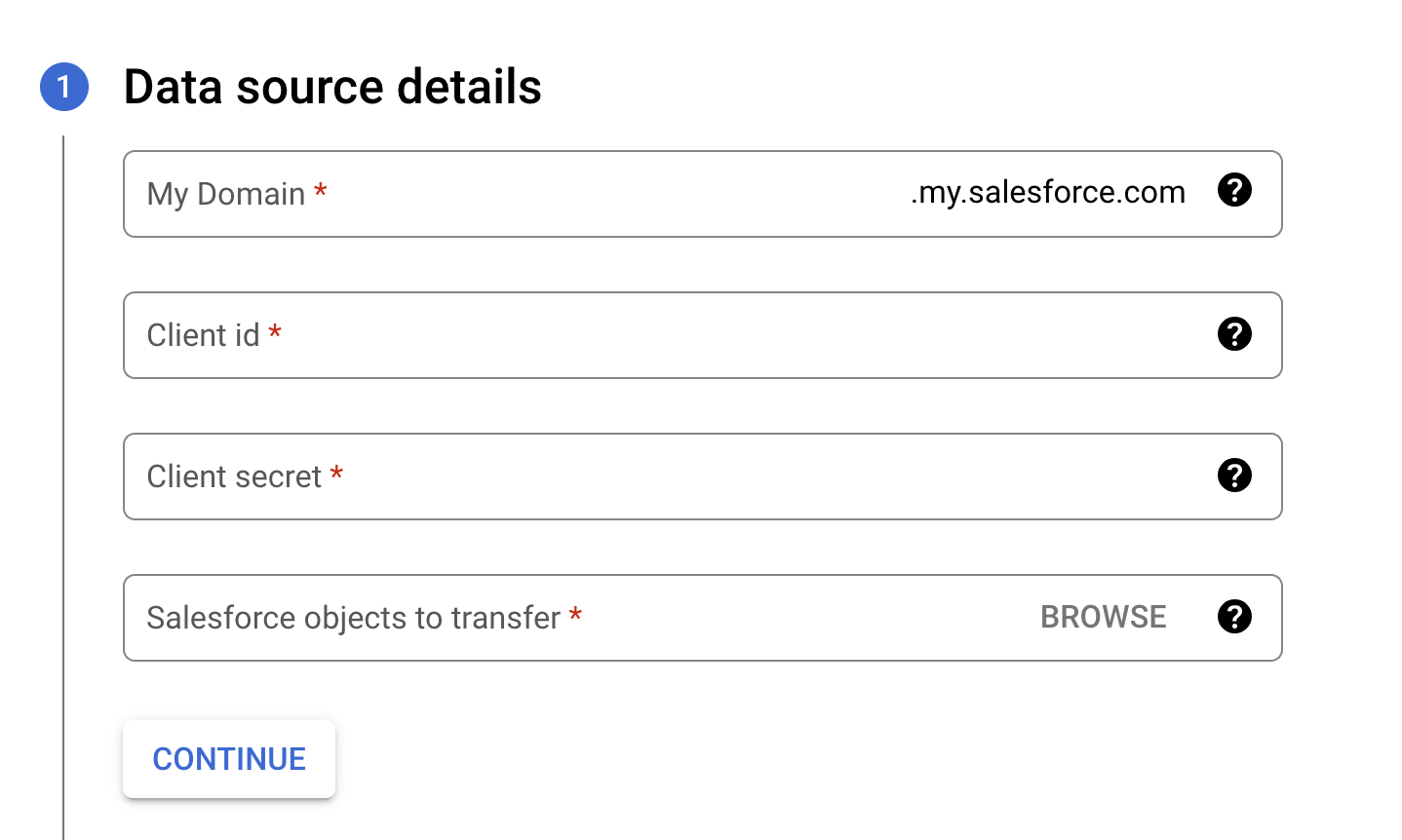 Definir uma configuração de transferência do Salesforce