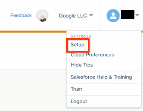 Salesforce Marketing Cloud 설정에서 설정 클릭