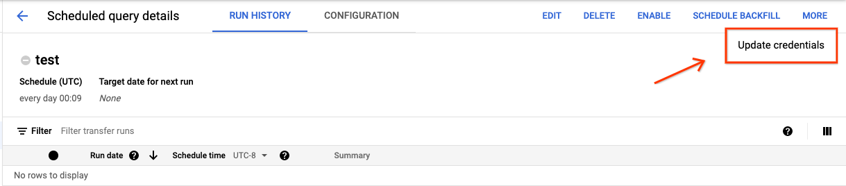 Aggiornare le credenziali della query pianificata.