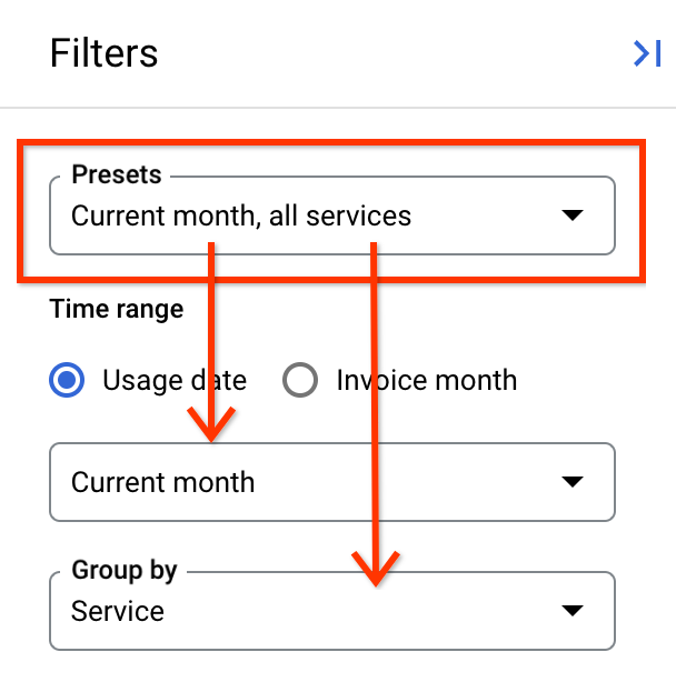 Preset views setting in the filters panel.