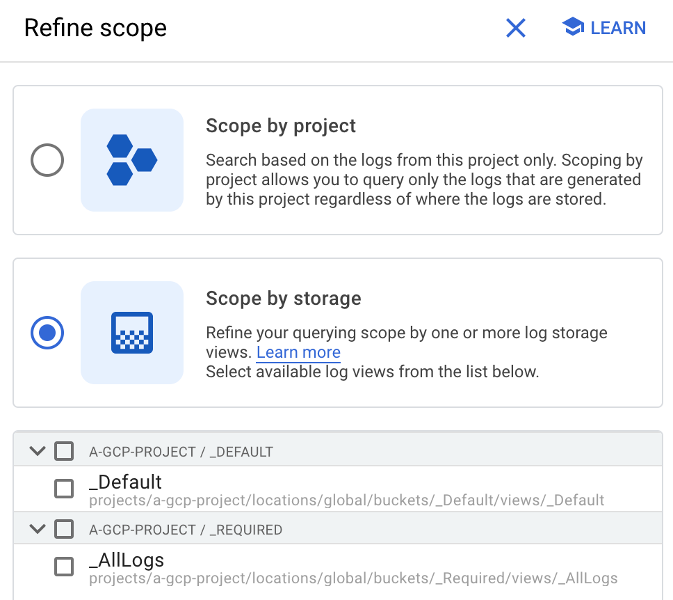 The Refine scope panel