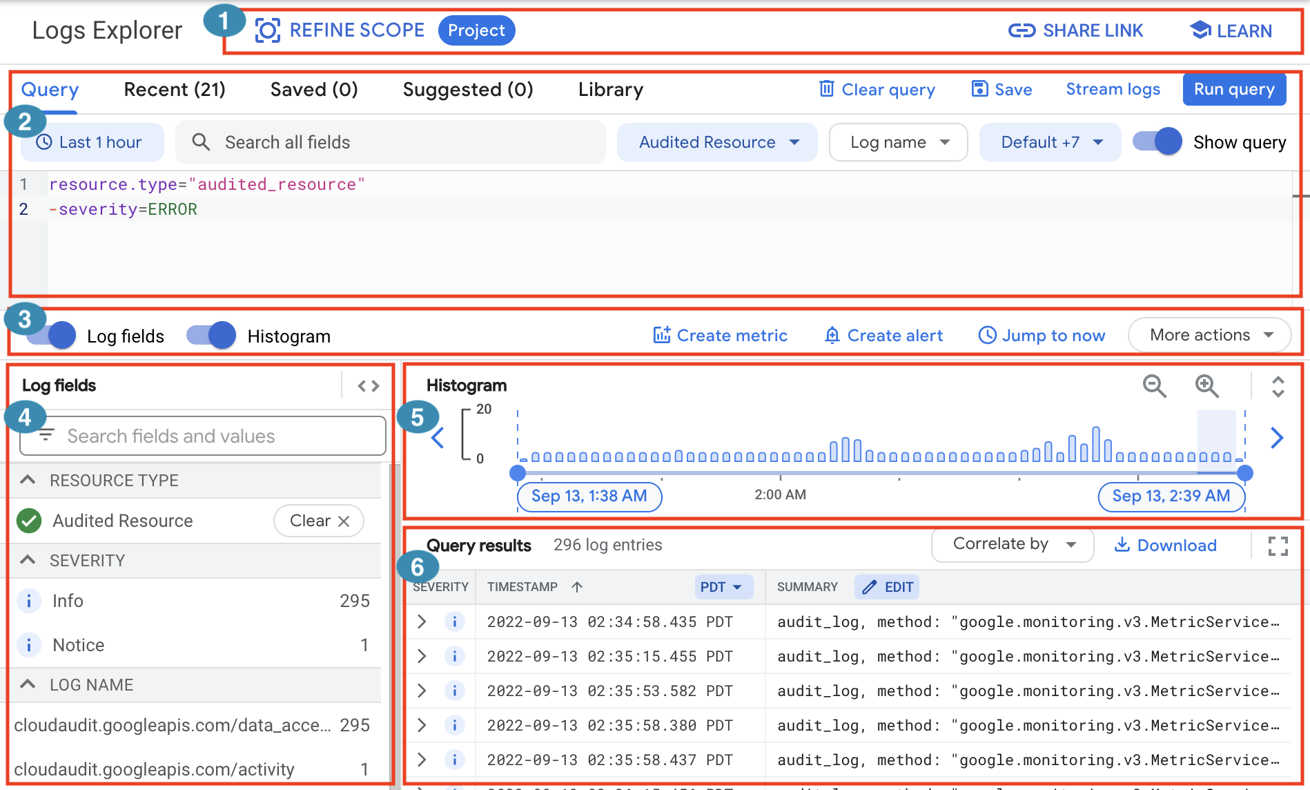 User interface for the Logs Explorer.